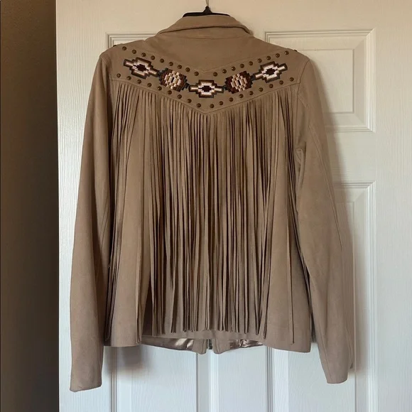 Tan Fringe Jacket with Embroidered Details Idyllwind size medium - Picture 6 of 6